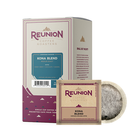Reunion Coffee Roasters Kona Blend, Soft Coffee Pods, PK96 PK RI8012